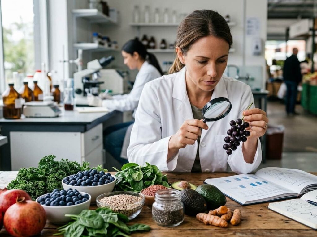 a scientist investigating superfoods